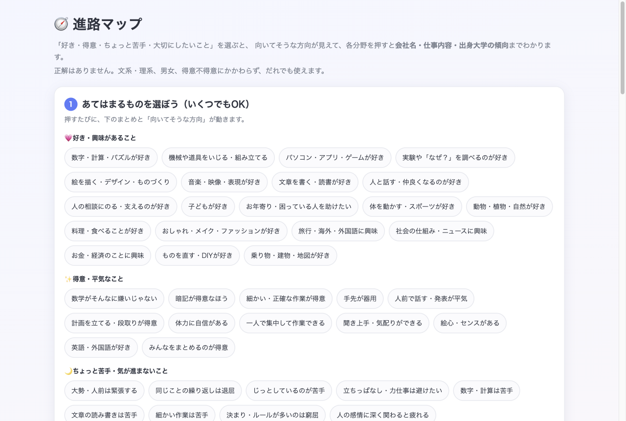 進路マップの選択画面